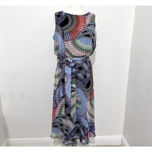 MSK Multicolored Geometric Print Sleeveless Midi Dress Women's 14